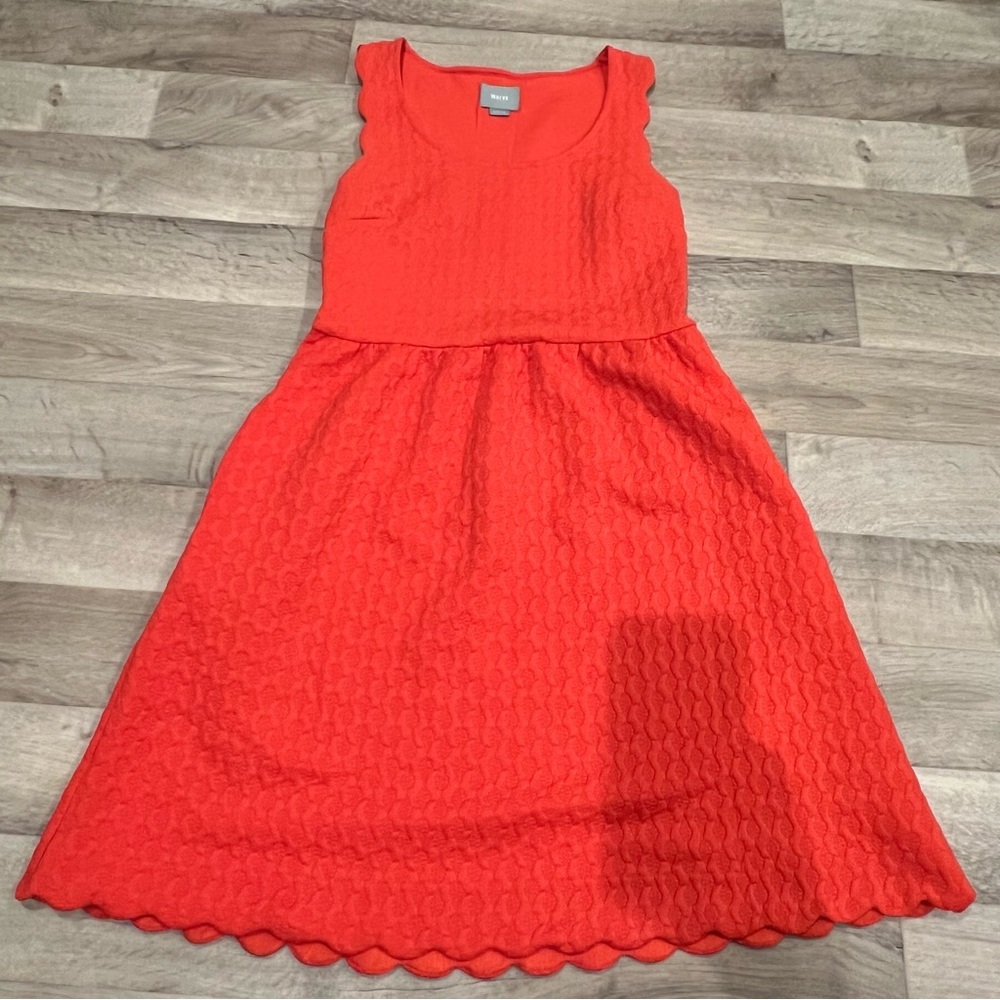Anthropologie Vibrant Red Scalloped Midi Dress